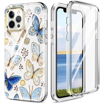 For iPhone 12 Pro Max 6,7 tommer fire hjørner Støtsikkert IMD-mønster 3-i-1 avtakbart PC+TPU-beskyttelsesdeksel med innebygd PET-skjermbeskytter