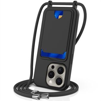 For iPhone 12 Pro Max flytende silikonveske med kortholder og crossbody telefondeksel.