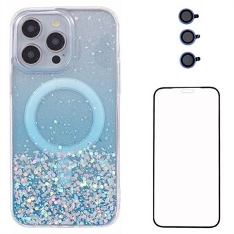 WANLONFENG JWT-serien for iPhone 12 Pro Max Glitrende Paljett TPU+Acryl Magnetisk Telefondeksel med Skjermbeskyttelse + Linsebeskyttelse