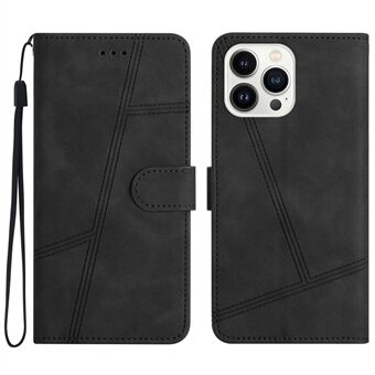 For iPhone 12 Pro Max 6,7 tommers hudberøringsfølelse Anti- Scratch Vintage PU-skinn telefondeksellinjer Påtrykt Stand Shell-deksel med lommebok