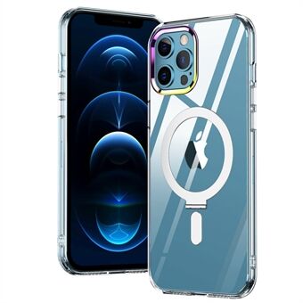 For iPhone 12 Pro Max 6,7 tommer støtsikkert telefondeksel Kickstand Hevet kameraramme Klar magnetisk galvaniseringsdesign PC+TPU-telefondeksel