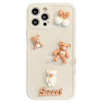 For iPhone 12 Pro Max 6,7 tommers bowknot Bear / Rabbit 3D tegneseriefigur Fleksibel TPU-veske Støtsikkert telefondeksel