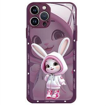 For iPhone 12 Pro Max 6,7 tommer Cute Girl Kanin Mønster Utskrift Telefonveske Glass Herdet glass Bakside TPU Kanter Anti Scratch