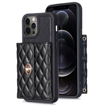 BF21 Kickstand PU Leather+TPU Shell for iPhone 12 Pro Max 6,7 tommers kortholder telefonveske med skulderstropp