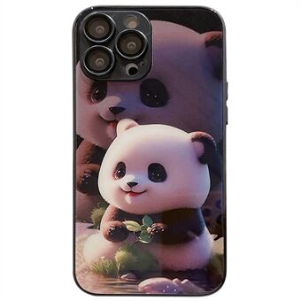 For iPhone 12 Pro Max telefondeksel Søt pandamønster utskrift herdet glass+TPU-deksel med linsefilm