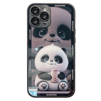 Scratch deksel for iPhone 12 Pro Max Milk Tea Panda-mønsterutskrift Herdet glass+TPU-telefondeksel med linsefilm