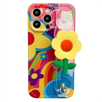 For iPhone 12 Pro Max mønstertrykt telefonveske TPU-deksel med blomsterdekor gjennomsiktig armbånd