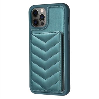 BF26 For iPhone 12 Pro Max Slim-Fit Wave Texture Telefonveske Kortholder Kickstand TPU+PU Lær Telefonskall