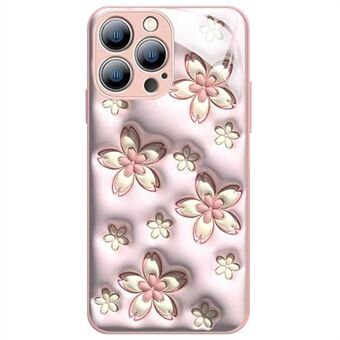 For iPhone 12 Pro Max 6,7 tommer Cherry Blossom Pattern TPU-støtfanger + bakdeksel av herdet glass