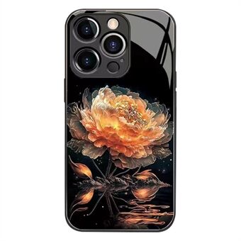 For iPhone 12 Pro Max Epiphyllum-mønsterutskriftsveske TPU + telefondeksel i herdet glass