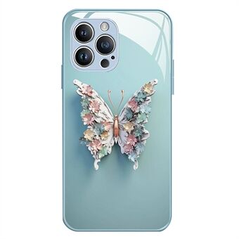 For iPhone 12 Pro Max 6,7 tommer sommerfuglmønster bakdeksel herdet glass+TPU telefondeksel