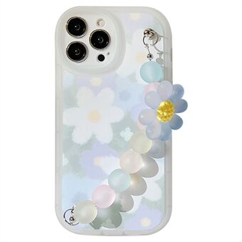 For iPhone 12 Pro Max Anti- Scratch TPU telefondeksel Blomstermønster dekor telefonveske med perlekjede