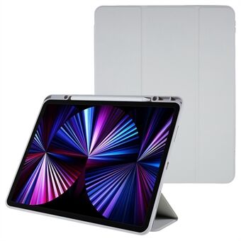 For iPad Pro 12.9-inch (2021) Skin-touch PU Leather Tablet Case Magnetic Detachable Trifold Stand Cover with Camera Lens Frame