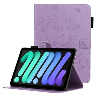 Imprinting Butterfly Flower Pattern PU Leather Tablet Stand Cover Lommebokveske for iPad mini (2021)