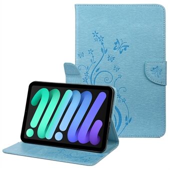 Butterfly Flower Preget Full Protection Lærveske Stand Lommebokdeksel for iPad mini (2021)