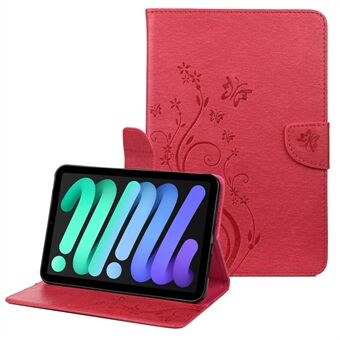 Butterfly Flower Preget Full Protection Lærveske Stand Lommebokdeksel for iPad mini (2021)