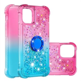 Gradient Quicksand Bling Shiny Flytende Quicksand-deksel med Ring for iPhone 13 6,1 tommer