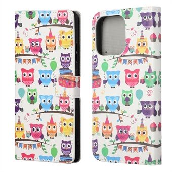 Helkroppsbeskyttende mønsterutskrift PU-skinnlommebok Magnetisk lukker Støtsikkert Stand Funksjon Flip Folio Cover Deksel for iPhone 13 - Cute Owls