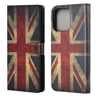 Helkroppsbeskyttende mønsterutskrift PU-skinnlommebok Magnetisk lukker Støtsikkert Stand Funksjon Flip Folio Cover Deksel for iPhone 13 - British Flag