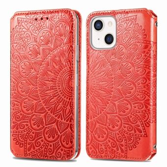 Mandala blomsterpåtrykt magnetisk autoabsorbert Stand Telefondeksel i skinn med full beskyttelse for iPhone 13 6,1 tommer