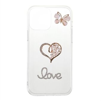 Love Heart Butterfly Shape Sticking Diamond Decor Klar Stilig TPU-telefonskall for iPhone 13 6,1 tommer