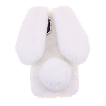 Myk håndlaget, fluffy Furry Cute Bunny Stilig deksel Rhinestone Bow Knot TPU Shell for iPhone 13 6,1 tommer