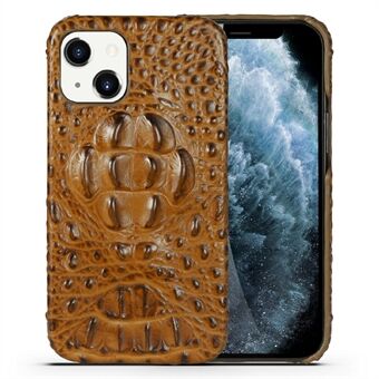 Crocodile Head Skin Genuine Leather Coated PC Protective Bumper Back Shell for iPhone 13 6.1 inch