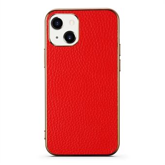 For iPhone 13 6,1 tommers galvanisering Litchi Texture ekte skinnbelagt TPU-beskyttelsesveske