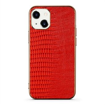 Elektrobelagt ramme Lizard Texture ekte skinn + TPU telefondeksel for iPhone 13 6,1 tommer