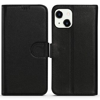 Litchi Texture ekte skinn Magnetisk lukket Stand Flip Cover Støtsikker TPU-deksel for iPhone 13 6,1 tommer