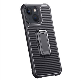 Carbon Fiber Texture TPU beskyttende telefonbakdeksel med skjult sammenleggbar støtte for iPhone 13 6,1 tommer