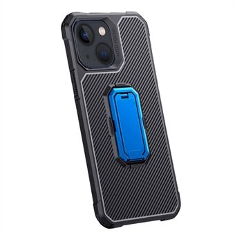 Carbon Fiber Texture TPU beskyttende telefonbakdeksel med skjult sammenleggbar støtte for iPhone 13 6,1 tommer