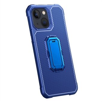 Carbon Fiber Texture TPU beskyttende telefonbakdeksel med skjult sammenleggbar støtte for iPhone 13 6,1 tommer