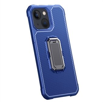 Carbon Fiber Texture TPU beskyttende telefonbakdeksel med skjult sammenleggbar støtte for iPhone 13 6,1 tommer