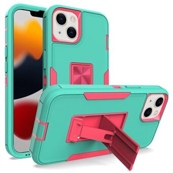 For iPhone 13 6.1 inch Back Shell, PC + TPU Hybrid Phone Cover with Integrated Kickstand Car Mount Metal Sheet Case