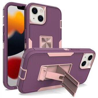 For iPhone 13 6.1 inch Back Shell, PC + TPU Hybrid Phone Cover with Integrated Kickstand Car Mount Metal Sheet Case