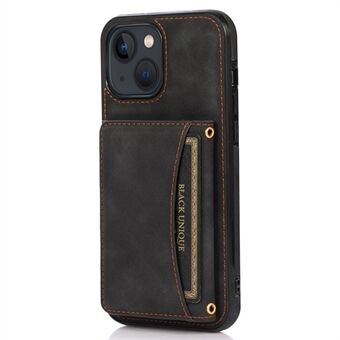 For iPhone 13 6,1 tommers trefoldet kortholder Lommebok Telefon Stativdeksel PU-skinn + TPU støtsikkert etui