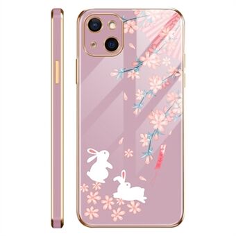 For iPhone 13 6,1 tommers herdet glass + PC + TPU telefonveske Mønsterutskrift Galvaniseringsramme Anti-fall bakdeksel