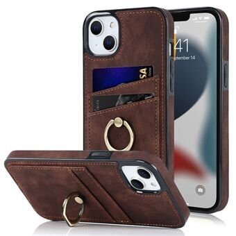 Ring Kickstand-deksel for iPhone 13 6,1 tommer, retro PU-skinnbelagt TPU-kortspor Telefondeksel