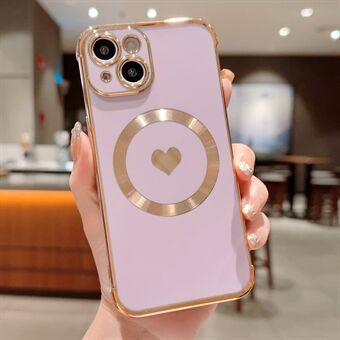 For iPhone 13 Magnetisk Etui Love Heart Mønster TPU Anti-Ripe Telefondeksel Elektroplettering Kant