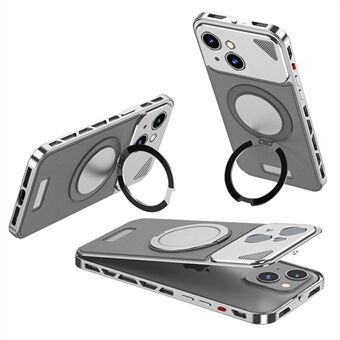 For iPhone 13 / 14 Etui Magnetisk Lukkemekanisme Bakplate + Metallramme Telefondeksel med Stativ