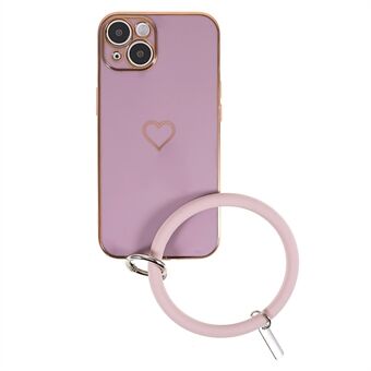 For iPhone 13 6,1 tommers hjertemønster TPU telefonveske 6D galvanisering TPU beskyttende telefondeksel med silikon Ring