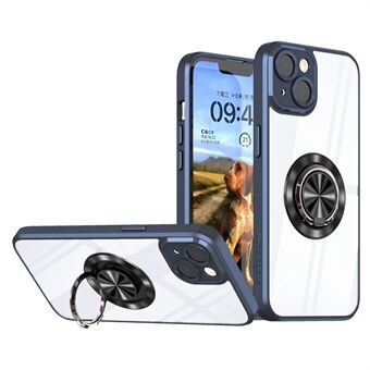 For iPhone 13 6,1 tommers ringholder Kickstand Klart telefondeksel Nøyaktig utskjæring Ring Beskyttende PC + TPU-deksel