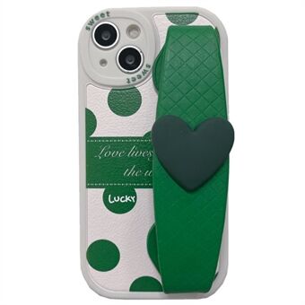 For iPhone 13 6,1 tommer grønne prikker mønster PU-skinnbelagt TPU-telefondeksel Bakdeksel med Love -armbånd