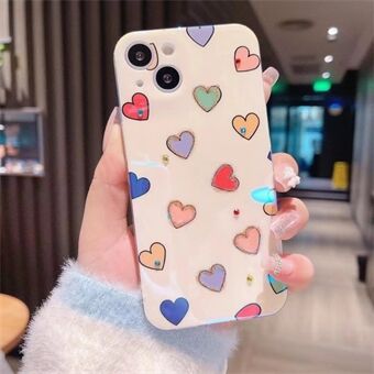 For iPhone 13 6,1 tommer Rhinestone Decor Blu-ray IMD Love Heart Pattern Bakdeksel Anti-dråpe, mykt TPU-deksel