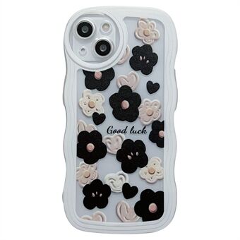 For iPhone 13 6,1 tommers blomstermønsterutskrift Myk TPU Wavy Edge Telefon Bakveske Beskyttende deksel - Hvit