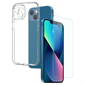 NORTHJO For iPhone 13 6,1 tommer 2-i-1 Drop-sikker Anti- Scratch Myk TPU telefonveske + Sensitive Touch Ultra Clear Skjermbeskyttelse i herdet glass - Gjennomsiktig