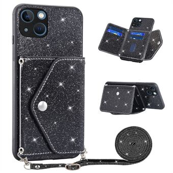 For iPhone 13 6,1 tommers PU-skinn+TPU-veske Trekantkortholder Kickstand telefondeksel