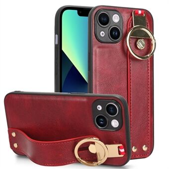 For iPhone 13 6,1 tommers PU-skinnbelagt PC+TPU-telefonveske Armbånd Stativ Anti- Scratch