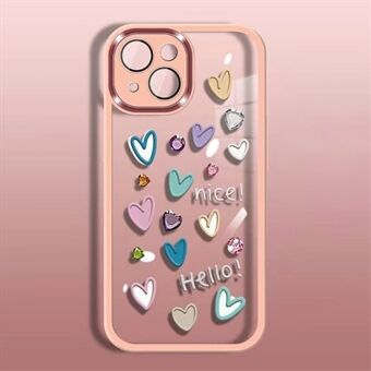 For iPhone 13 TPU-telefondeksel Love Heart-mønster trykt deksel med kameralinsefilm